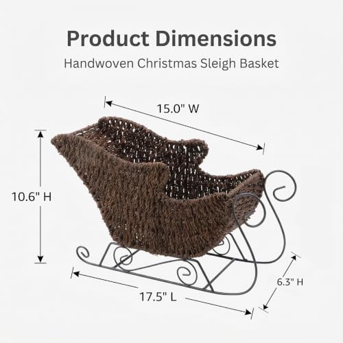 Brown Santa's Sleigh Wicker Basket Christmas Decor Handwoven Holiday Storage
