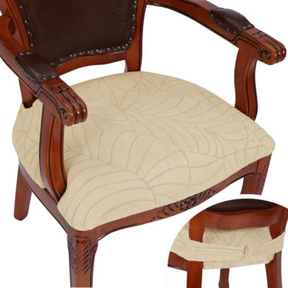Cream Beige Large Dining Room Chair Seat Covers with Armrest Set of 2
