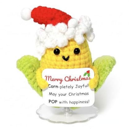 Christmas Crochet Corn Decoration - Festive Handcrafted Desk Decor - Stocking Stuffer & Secret Santa Gift
