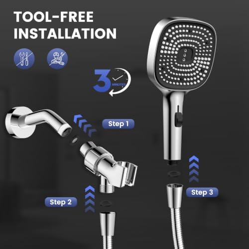 High Pressure Handheld Shower Head with Hose, 5.5-Inch Rainfall Panel & 4 Spray Modes