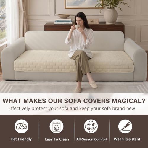 OHSIO Minimalist Milk Velvet Sofa Cover - White 35x82.6 Inches, Soft Couch Protector