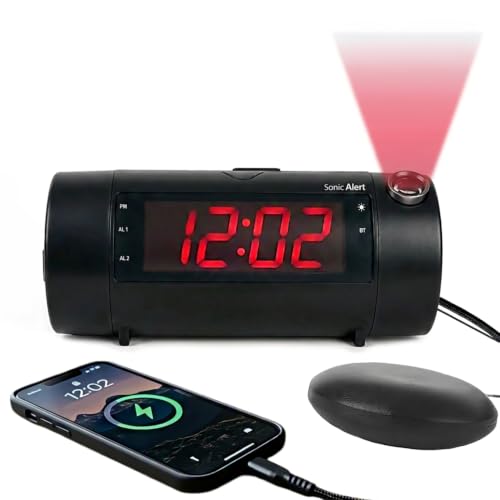 Bluetooth Projection Alarm Clock with Bed Shaker - Black / 2