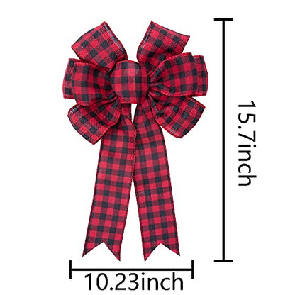 Large Red Black Buffalo Plaid Wreath Bows - B Style 3pcs Christmas Farmhouse Decor