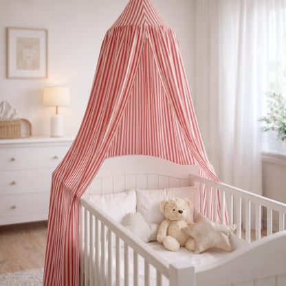 Kids Bed Canopy Tent - Red White Striped Reading Nook for Nursery & Playroom