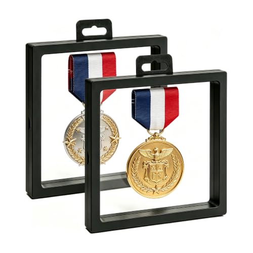 3D Floating Display Case Wall Mount 7.09x7.09 in Double Film Frame for Jewelry Medals