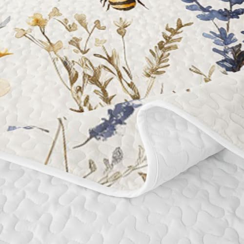 Wild Blue Floral King Quilt Bedding Set - Soft Breathable Polyester
