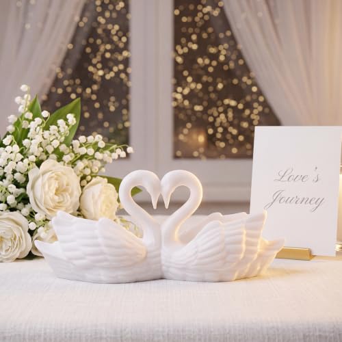 Wedding Swan Cake Topper Couple Decor White 4.3 x 1.8 Inches - Romantic Wedding Centerpiece