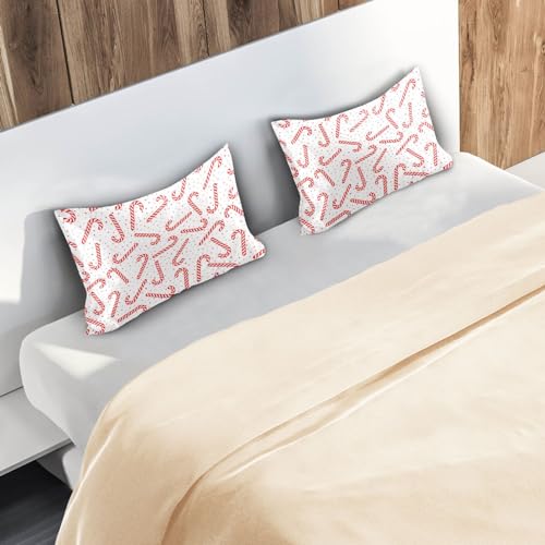 Christmas Satin Pillowcase for Hair & Skin - Red Candy Canes, Standard 20x26 Inches