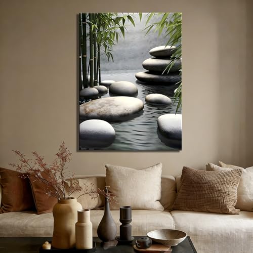 Calm Water & Bamboo Framed Wall Art - Zen Spa Bathroom Decor 16x24