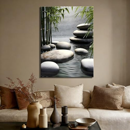 Calm Water & Bamboo Framed Wall Art - Zen Spa Bathroom Decor 16x24