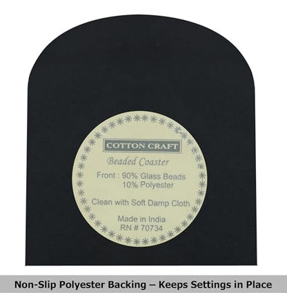Halloween Beaded Coasters Set - Gravestone RIP Design, 4 Pack, Black & Grey