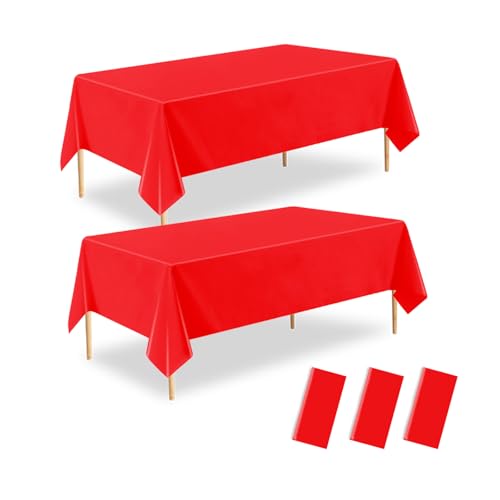 A01 Red 3 Pack Waterproof Plastic Rectangle Tablecloths 54 x 108 Inches