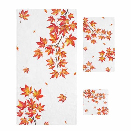 Thanksgiving Fall Bath Towel Set of 3 with Red White Variations - Microfiber Absorbent Luxury Bathroom Towels for Kitchen & Beach