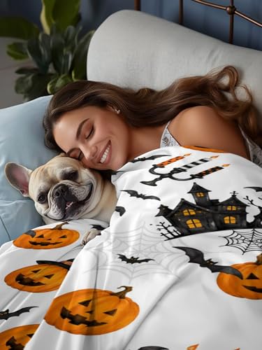 Halloween Pumpkin Haunted Castle Flat Sheet King Size - Orange, Charcoal, White, Cream