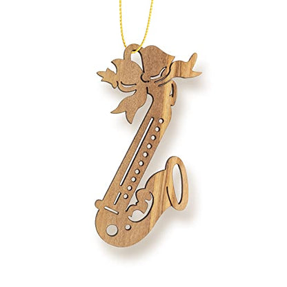 Olive Wood Saxophone Christmas Ornament - Holy Land Handcrafted Decoration - Variation: Single
