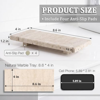 Travertine Marble Pedestal Stand 8.6 x 4 Inches Hand-Polished Stone Riser