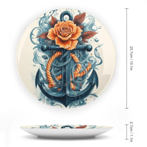 Decorative Ceramic Plate with Stand - Rose Anchor Wall & Table Decor