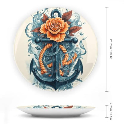 Decorative Ceramic Plate with Stand - Rose Anchor Wall & Table Decor