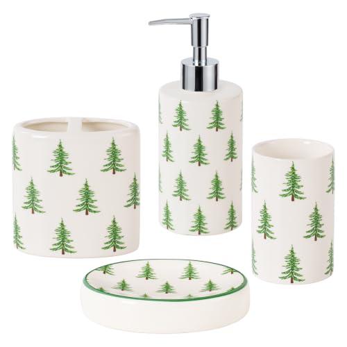 Christmas Bathroom Accessories Set - 4-Piece Ceramic Holiday Bathroom Decor