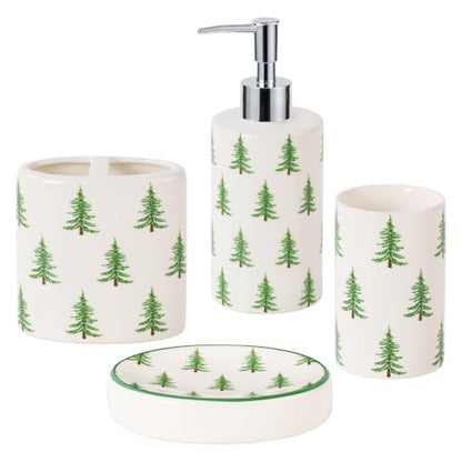 Christmas Bathroom Accessories Set - 4-Piece Ceramic Holiday Bathroom Decor