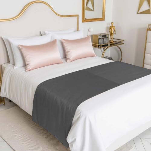 Charcoal Satin Bed Runner for Queen Size Bed - 83 x 20 Inches Modern Minimalist Decor