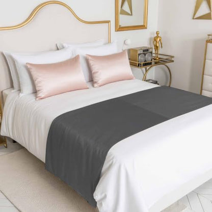 Charcoal Satin Bed Runner for Queen Size Bed - 83 x 20 Inches Modern Minimalist Decor
