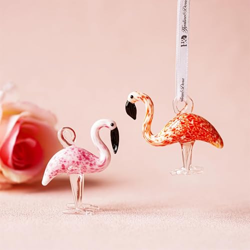 Set of 2 Hand Blown Glass Flamingo Ornaments for Holiday Tree Decor