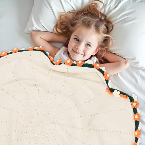 Daisy Crochet Flowers Blanket - 31 x 31 Inches Pastel Flower Bouquet Gift for Mom
