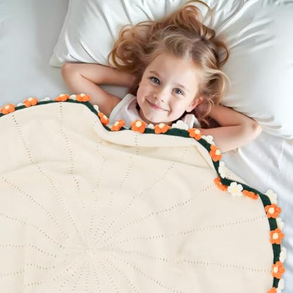 Daisy Crochet Flowers Blanket - 31 x 31 Inches Pastel Flower Bouquet Gift for Mom