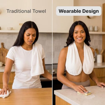 White Hands-Free Adjustable Shower Boob Towel for Women - Wearable Breast Wrap