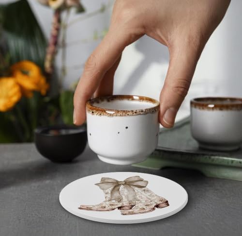 Western Cowgirl Boot Ceramic Drink Coasters Set - Car & Table Decor - Cowgirl Bootes Variation