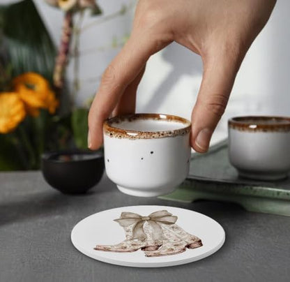 Western Cowgirl Boot Ceramic Drink Coasters Set - Car & Table Decor - Cowgirl Bootes Variation