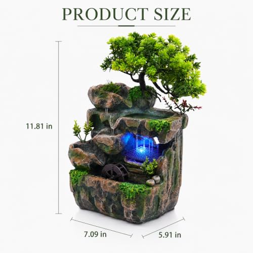 Indoor Tabletop Water Fountain with LED Light - Rockery Waterfall Decor