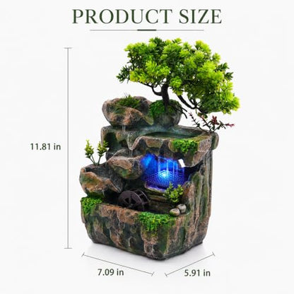 Indoor Tabletop Water Fountain with LED Light - Rockery Waterfall Decor