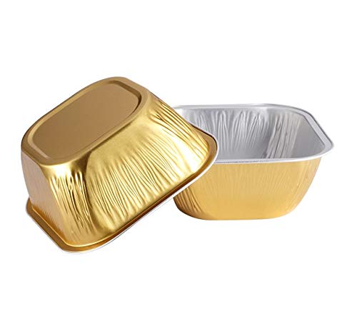 KEISEN Square 4" 8oz 230ml 100/PK Disposable Aluminum Foil Cups for Muffin Cupcake Baking Bake Utility Ramekin Cup (Gold)