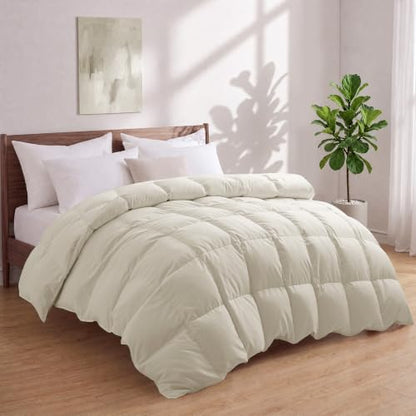 Queen Size Light Khaki Goose Feather Fiber Comforter - Fluffy Duvet Insert