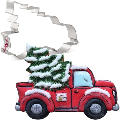 Christmas Tree Pickup Truck Cookie Cutter - Festive Baking Tool, 4.9 x 3.6 inches
