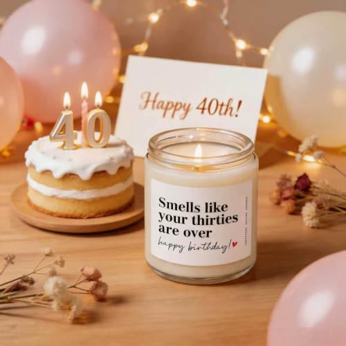 40th Birthday Candle Gift for Women & Men - Lavender & Vanilla Scent - Funny Party Decoration