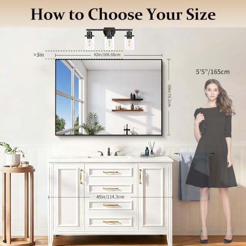 Black Bathroom Mirror 30x42 Rectangle Vanity Mirror for Over Sink - Variation: Black / 42"L x 30"W