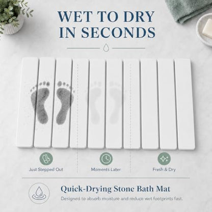 White Foldable Stone Bath Mat 23.6x15.5 Inch Quick-Dry Anti-Slip Shower Rug