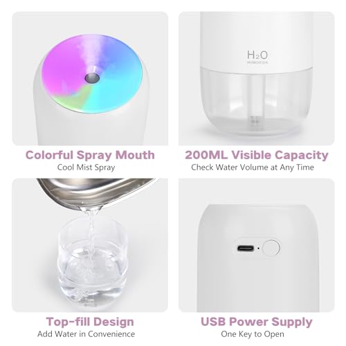 Mini White Humidifier 200ml for Bedroom, Home, Plants - Portable & Quiet