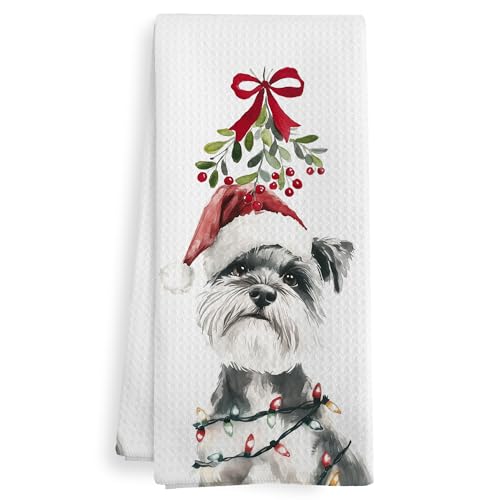 Christmas Miniature Schnauzer Dog Lover Kitchen Towels - Funny Holiday Gift, 16x24 Inches - Schnauzer Variation
