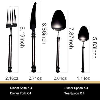 Round Handle Stainless Steel Flatware Set for 4 - 16 Pieces Silverware Cutlery
