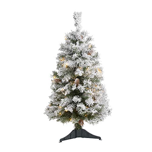 Pre-Lit Flocked Artificial Christmas Tree 3ft with 50 LED Lights, Realistic Faux Pine