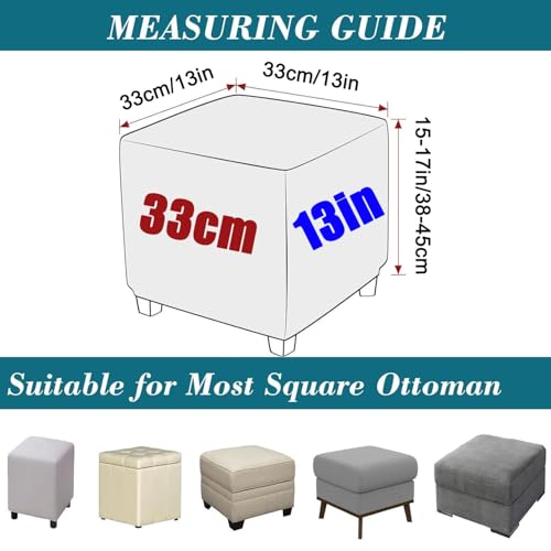 Stretch Ottoman Cover Square 33x33cm Light Blue Jacquard Slipcover for Foot Stool