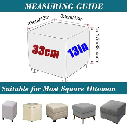 Stretch Ottoman Cover Square 33x33cm Light Blue Jacquard Slipcover for Foot Stool