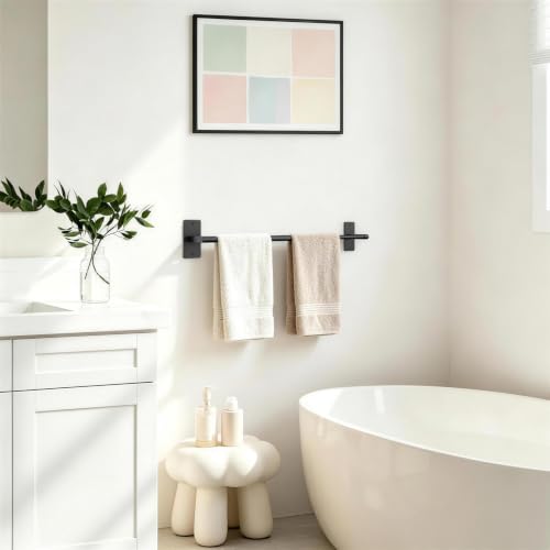 Adjustable Black Towel Bar for Bathroom - Wall-Mount or Adhesive, Rustproof Stainless Steel