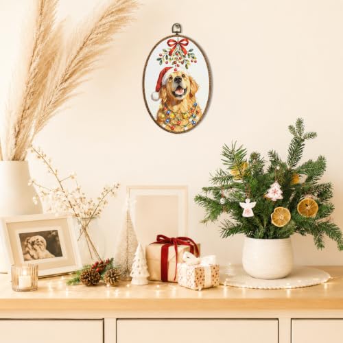 Christmas Golden Retriever Wall Art Decor - Red Bow, 8.5x11.5 Inch - Holiday Dog Wall Hanging - Seasonal Home Decor with Variation: Golden Dog