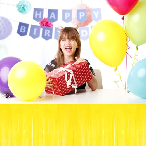 Macaron Yellow Foil Fringe Table Skirt 29x108 Inches Party Decor 3 Pack