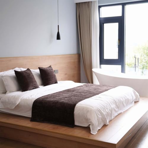 Dark Brown Textured Woven Bed Runner 26x98in with Pillow Cover Set - Modern Bedroom Decor